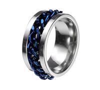 sourcing map Adults Fidget Ring 0.6" (16mm) Dia. Titanium Steel Chain Rotatable Rings, Metal Band Rings Perfect for Men & Women (Silver Blue)