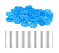 sourcing map Age 16+ 100pcs Toy Car Wheels, 30mmx8mm Plastic Roll and 2mmx50mm Shaft Round Rod Axles for DIY RC Car Truck Boat Helicopter Model Part, Blue