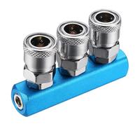 sourcing map Air Manifold, 3 Way 6 Port 1/4" Supply 1/4" Output Port Aluminum Air Compressor with 3 Couplers 1/4" NPT Male Plug Pneumatic Manifold Distribution Block for Compressor Cylinder