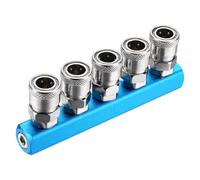 sourcing map Air Manifold, 5 Way 8 Port 1/4" Supply 1/4" Output Port Aluminum Air Compressor with 5 Couplers 1/4" NPT Male Plug Pneumatic Manifold Distribution Block for Compressor Cylinder