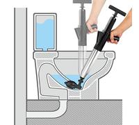 sourcing map Air Toilet Plunger Drain Blaster, Air Clog Remover Tool, Air Plungers with 4 Replaceable Heads, High Pressure Drain Plunger for Unclogger Toilet Sink Sewer Pipe Clog, Black