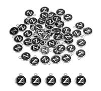 sourcing map Alphabet Z Enamel Letter Charm Jewelry Charm Enamel Initial Charm Black Pendant Charm for Jewelry Making, Bracelet, Craft, Pack of 50