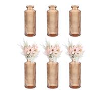 sourcing map Amber Glass Bud Vase Set of 6, Small Flower Vases for Centerpiece, Ribbed Vintage Clear Mini Vases in Bulk Assorted for Rustic Wedding Floral Party Home Table Decor