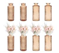 sourcing map Amber Glass Bud Vase Set of 8, Small Flower Vases for Centerpiece, Ribbed/Relief Vintage Clear Mini Vases in Bulk Assorted for Rustic Wedding Floral Party Home Table Decor
