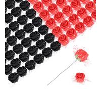 sourcing map Artificial Flowers, Black and Red Fake Roses with Lace for DIY Wedding Decor Floral Arrangements Bridal Valentines Day 144Pcs