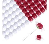 sourcing map Artificial Flowers, White and Wine Red Fake Roses with Lace for DIY Wedding Decor Floral Arrangements Bridal Valentines Day 144Pcs