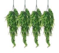 sourcing map Artificial Hanging Plants Persian Rattan Fake Ferns Hanging Vines Greenery Ivy Vines Plastic for Home Garden Indoor Outdoors Wedding Party Restaurant Office Wall Green(Pack of 4)