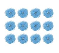 sourcing map Artificial Rhinestone Chiffon Flower Heads, Lake Blue Faux Flowers 2 Inch for DIY Craft Wedding and Party Decoration Pack of 12