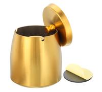sourcing map Ash Tray with Lid for Cigarette, Stainless Steel Windproof Ash Tray for Home Office Tabletop Patio Outdoor, Large Size, Gold