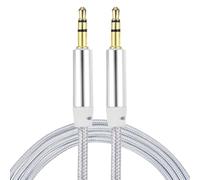 sourcing map Aux Cable 3.5mm Male to Male Nylon Braided Cord 5Ft 3 Pole Stereo Sound Auxiliary Cable Silver for Earphones, Smart Phones, Home/Car Stereos, Speakers, Computers