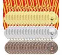 sourcing map Award Medals 2 Inch, Gold Silver Bronze Prizes Metal Winner Medals 1st 2ed 3rd Place with Neck Ribbon Trophy Pattern for Sports Party Favors 48 Pieces