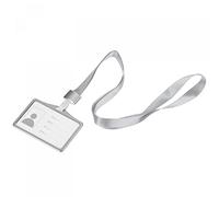sourcing map Badge Holder 9.2x6.5cm Horizontal Aluminum ID Holder with Metal Hook Detachable Neck Lanyard, Silver Tone