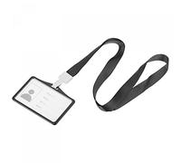 sourcing map Badge Holder 9.2x6.5cm Horizontal Aluminum ID Holder with Plastic Hook Detachable Neck Lanyard, Black