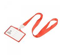 sourcing map Badge Holder 9.2x6.5cm Horizontal Aluminum ID Holder with Plastic Hook Detachable Neck Lanyard, Red