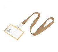 sourcing map Badge Holder 9.2x6.5cm Horizontal Aluminum ID Holder with Plastic Hook Detachable Neck Lanyard, Gold Tone