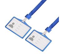 sourcing map Badge Holders 9.2x6.5cm Horizontal Aluminum ID Holder with Metal Hook Detachable Neck Lanyard, Blue Pack of 2
