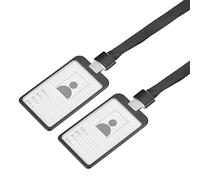 sourcing map Badge Holders 9.5x5.8cm Vertical Aluminum ID Holder with Flat Clip Detachable Neck Lanyard, Black Pack of 2