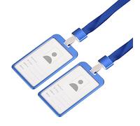 sourcing map Badge Holders 9.5x5.8cm Vertical Aluminum ID Holder with Metal Hook Detachable Neck Lanyard, Blue Pack of 2