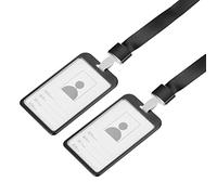 sourcing map Badge Holders 9.5x5.8cm Vertical Aluminum ID Holder with Metal Hook Detachable Neck Lanyard, Black Pack of 2