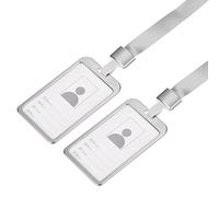 sourcing map Badge Holders 9.5x5.8cm Vertical Aluminum ID Holder with Metal Hook Detachable Neck Lanyard, Silver Tone Pack of 2