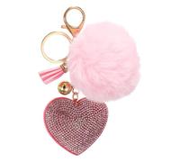 sourcing map Ball Pom Pom Keychain, Plush Keyring Backpack Charm, Cute Heart-Shape Accessories for Women Purse, Backpack, Car Key, Phone Decoration, Pink