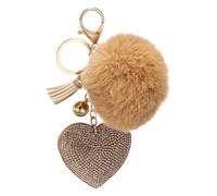 sourcing map Ball Pom Pom Keychain, Plush Keyring Backpack Charm, Cute Heart-Shape Accessories for Women Purse, Backpack, Car Key, Phone Decoration, Khaki