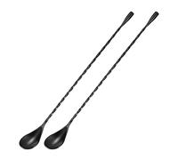 sourcing map Bar Cocktail Mixing Spoon, 2Pcs 12-Inch Stainless Steel Long Handle Spiral Handle Drink Mixing Spoons for Glass or Shaker, Black