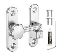 sourcing map Barn Door Lock, 90/180 Degree Flip Barn Door Lock Zinc Alloy Sliding Security Latch with Screws & Nail-Free Adhesive for Garden Bathroom Garage, Silver