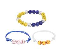 sourcing map Baseball Bracelet, 7" Bling Rhinestone Beaded Baseball Chain with 2 Adjustable Wax Cord Bracelet for Men Women Players, Yellow/Blue, Pack of 4