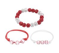 sourcing map Baseball Bracelet, 7" Bling Rhinestone Beaded Baseball Chain with 2 Adjustable Wax Cord Bracelet for Men Women Players, Red/White, Pack of 3