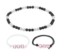 sourcing map Baseball Necklace, 18" Bling Rhinestone Beaded Baseball Necklace with 2 Adjustable Wax Cord Bracelet for Men Women Players, Black/White, Pack of 4