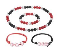 sourcing map Baseball Necklace Set, 7" Bling Rhinestone Beaded Baseball Chain Bracelet 18" Necklace with 2 Adjustable Wax Cord Bracelet for Men Women Players, Red/Black, Pack of 4