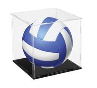 sourcing map Basketball Display Case 8 Inch Clear Acrylic Display Case with Basketball Stand Holder Cube Countertop Storage Box for Autographed Soccer Memorabilia Collectibles
