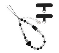 sourcing map Beaded Phone Charm, 18cm Phone Wrist Strap Resin Bear Bead Bracelet Lanyard Anti-Theft Cellphone Chain Wristlet with 2 Patches for Camera Cellphone Keychain Wallet Decor, Black
