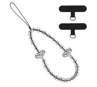 sourcing map Beaded Phone Charm, 20cm Phone Wrist Strap Resin Heart Bracelet Lanyard Anti-Theft Cellphone Chain Wristlet with 2 Patches for Camera Cellphone Keychain Wallet Decor, Silver