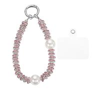 sourcing map Beaded Phone Wrist Strap, Phone Charm with Tether Tab, Anti-loss Hands-Free Rhinestones Pearl Cellphone Chain Wristlet for Women Girls, Pink