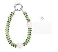 sourcing map Beaded Phone Wrist Strap, Phone Charm with Tether Tab, Anti-loss Hands-Free Rhinestones Pearl Cellphone Chain Wristlet for Women Girls, Green
