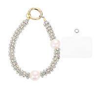 sourcing map Beaded Phone Wrist Strap, Phone Charm with Tether Tab, Anti-loss Hands-Free Rhinestones Pearl Cellphone Chain Wristlet for Women Girls, Gold