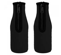 sourcing map Beer Bottle Sleeves Cooler Insulator Collapsible Neoprene Covers with Zipper for 330ml to 350ml, Black Pack of 2