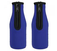 sourcing map Beer Bottle Sleeves Cooler Insulator Collapsible Neoprene Covers with Zipper for 330ml to 350ml, Blue Pack of 2