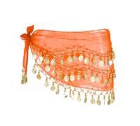 sourcing map Belly Dance Hip Scarf 55x10, 1 Pack Women's Belly Dance Costume Skirt Wrap with 98 Gold Coin for Dance or Yoga Class, Orange