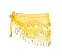 sourcing map Belly Dance Hip Scarf 55x10, 1 Pack Women's Belly Dance Costume Skirt Wrap with 98 Gold Coin for Dance or Yoga Class, Yellow