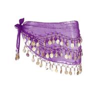 sourcing map Belly Dance Hip Scarf 55x10, 1 Pack Women's Belly Dance Costume Skirt Wrap with 98 Gold Coin for Dance or Yoga Class, Dark Purple