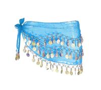 Sourcing Map Belly Dance Hip Scarf 55x10, Women's Costume Skirt Wrap with 98 Gold Coin for Yoga Class, Sky Blue