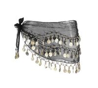 sourcing map Belly Dance Hip Scarf 57x11, 1 Pack Women's Belly Dance Costume Skirt Wrap with 72 Gold Coin for Dance or Yoga Class, Black