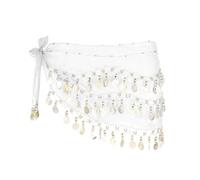 sourcing map Belly Dance Hip Scarf 57x11, 1 Pack Women's Belly Dance Costume Skirt Wrap with 72 Gold Coin for Dance or Yoga Class, White