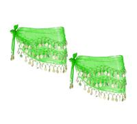 sourcing map Belly Dance Hip Scarf 57x11, 2 Pack Women's Belly Dance Costume Skirt Wrap with 72 Gold Coin for Dance or Yoga Class, Light Green
