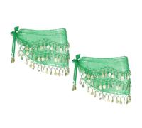 sourcing map Belly Dance Hip Scarf 57x11, 2 Pack Women's Belly Dance Costume Skirt Wrap with 72 Gold Coin for Dance or Yoga Class, Dark Green