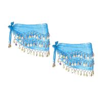 sourcing map Belly Dance Hip Scarf 57x11, 2 Pack Women's Belly Dance Costume Skirt Wrap with 72 Gold Coin for Dance or Yoga Class, Sky Blue