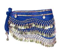 sourcing map Belly Dance Hip Scarf 59x11, 1 Pack Women's Belly Dance Costume Skirt Wrap with 248 Gold Coin for Dance or Yoga Class, Dark Blue